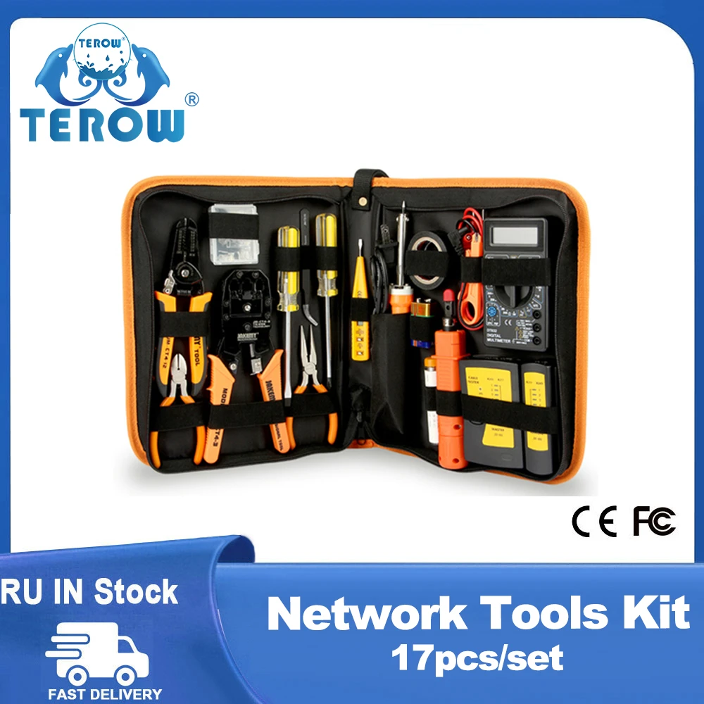 17 Pcs Lan Network Repair Tool Kit Rj45 Rj11 Rj12 Cable Connector
