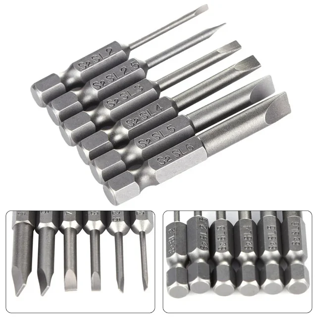 1X 50mm Magnetic Screwdrivers Bits Flat Head Slotted Tip Electric Power Repair Hand Tool SL 2 2.5 3 4 5 6 Alloy Steel 2mm-6mm 5