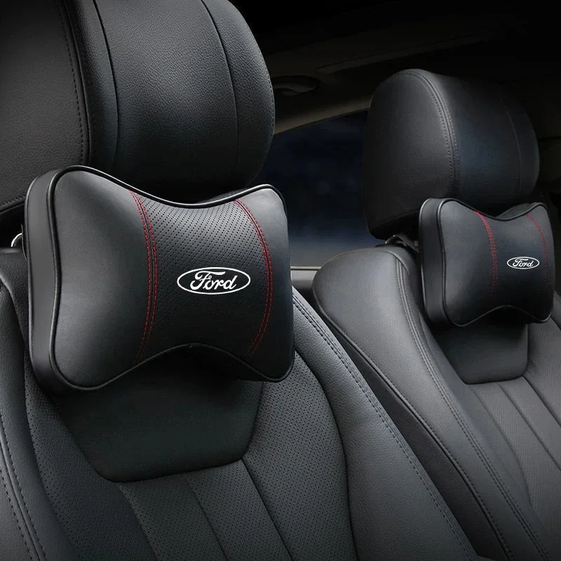 Leather Car Headrest Neck Pillow Seat Belt Shoulder Pads For Ford Ranger S-Max Focus Galaxy Mondeo Transit Tourneo Ranger