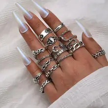 LATS Vintage Silver Plated Cross Ring for Women Gothic Punk Steampunk Crying Face Butterfly Frog Ring Sets Party Fashion Jewelry 