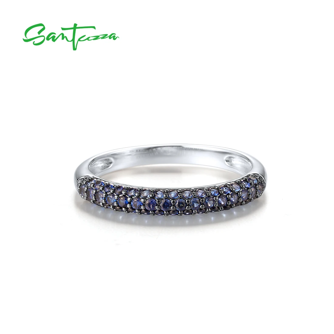 SANTUZZA Anelli in vero argento sterling 925 per le donne Scintillante creato Zaffiro blu Semplicità Delicato anniversario Gioielleria raffinata - immagine 2
