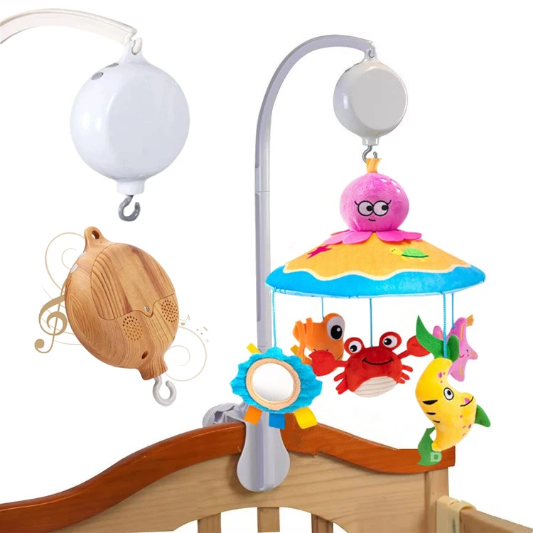 Baby Bed Bell Music Box Hanging Toys Wood Grain 360° Rotary Newborn Infant Crib Mobile Musical Box 0 12 Months Baby Rattles Toys