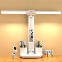 LED Clock Table Lamp USB Chargeable Dimmable Desk Lamp 2 Heads 180 Rotate Foldable Eye Protection Reading Night Light 2