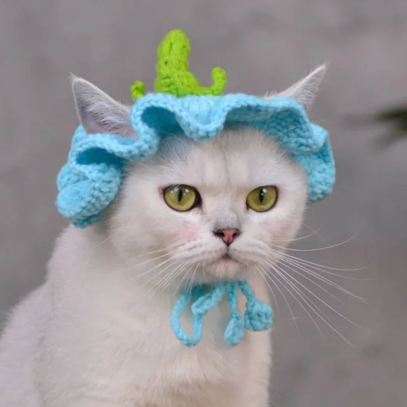 Handmade Crochet Pumpkin Hat Cat Headdress Crochet Pet Hat with