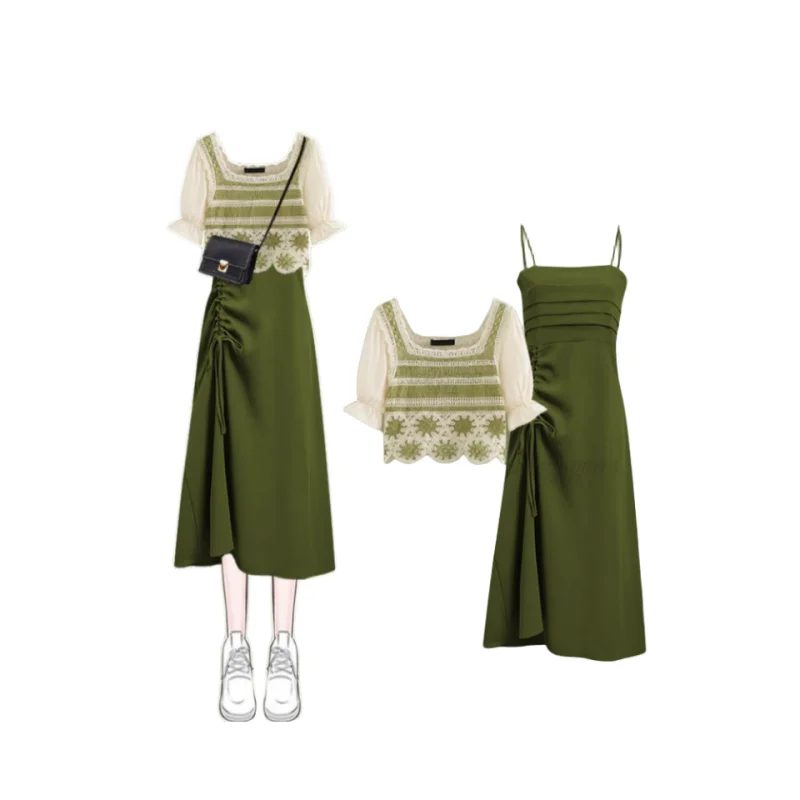 Summer Suit Women's 2024 New Plus Size Women's Top with Slip Dress Two Piece Set images - 6