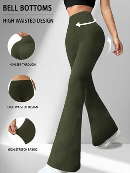 Women's Super Soft Flare Pants High Waisted Tummy Control Workout Yoga Push Up Gym Fitness Long Leggings Bell Bottoms 1