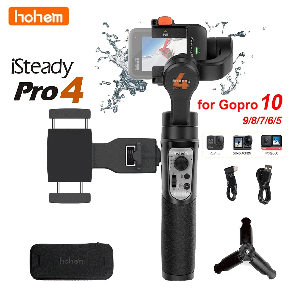 

Hohem iSteady Pro 4 Splash Proof Gimbal or GoPro 11/10/9/8/7/6 DJI OSMO Insta360 One R Action Camera 3-Axis Handheld Stabilizer