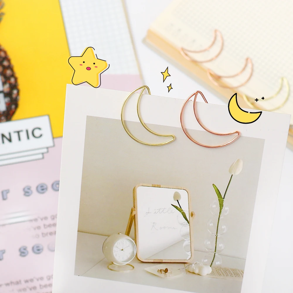Paper Clips 20pcs Moon Paper Clip Rose Gold Golden Plating Silver Moon