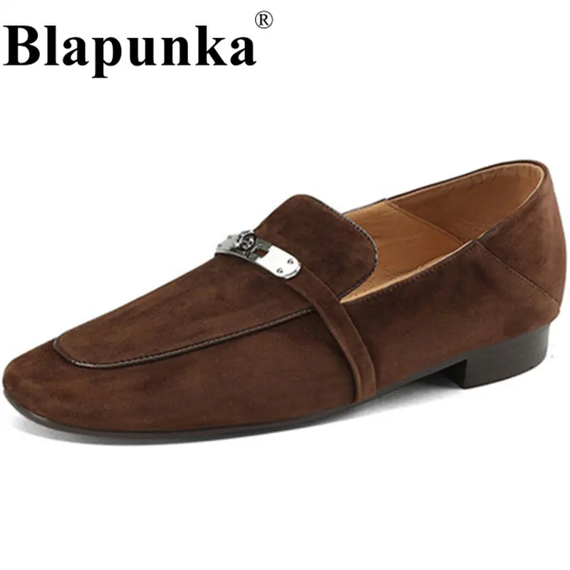 

Blapunka Women Comfort Sheep Suede Loafers Brand Metal Lock Square Toe Slipons Flat Shoes Ladies Casual Daily Moccasin Spring 42