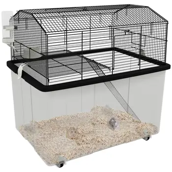 Two Tier Gerbil and Hamster Cage with Wheels Deep Base  Dish Water Bottle Ideal for dwarf and Syrian Hamsters