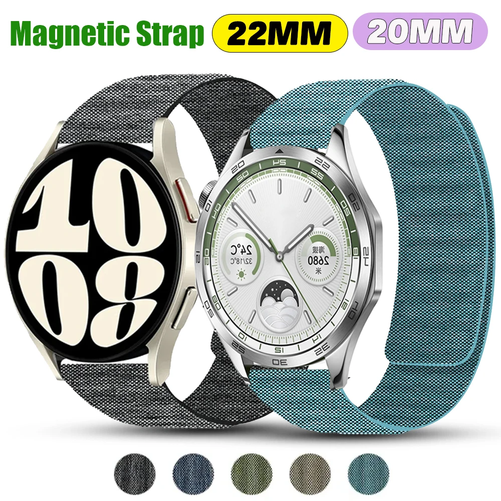 

22mm 20mm Fabric Magnetic Strap for Samsung Galaxy Watch 6 Classic 43 47mm 5 4 40mm 44mm 5Pro Bracelet for Huawei Band GT4 46mm