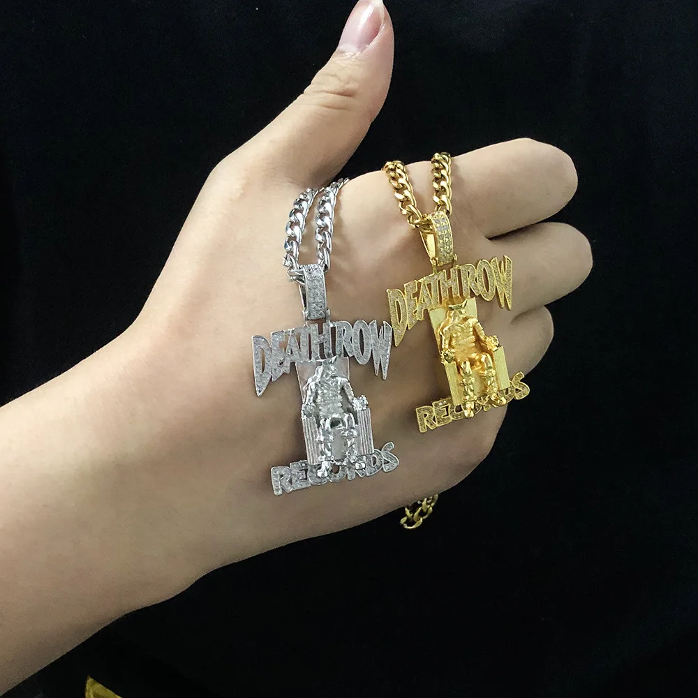 New Rap Cadena Death Row Records Chain Necklace For Men Hip Hop Deathrow Prisoner Crystal Pendants Jewelry 2