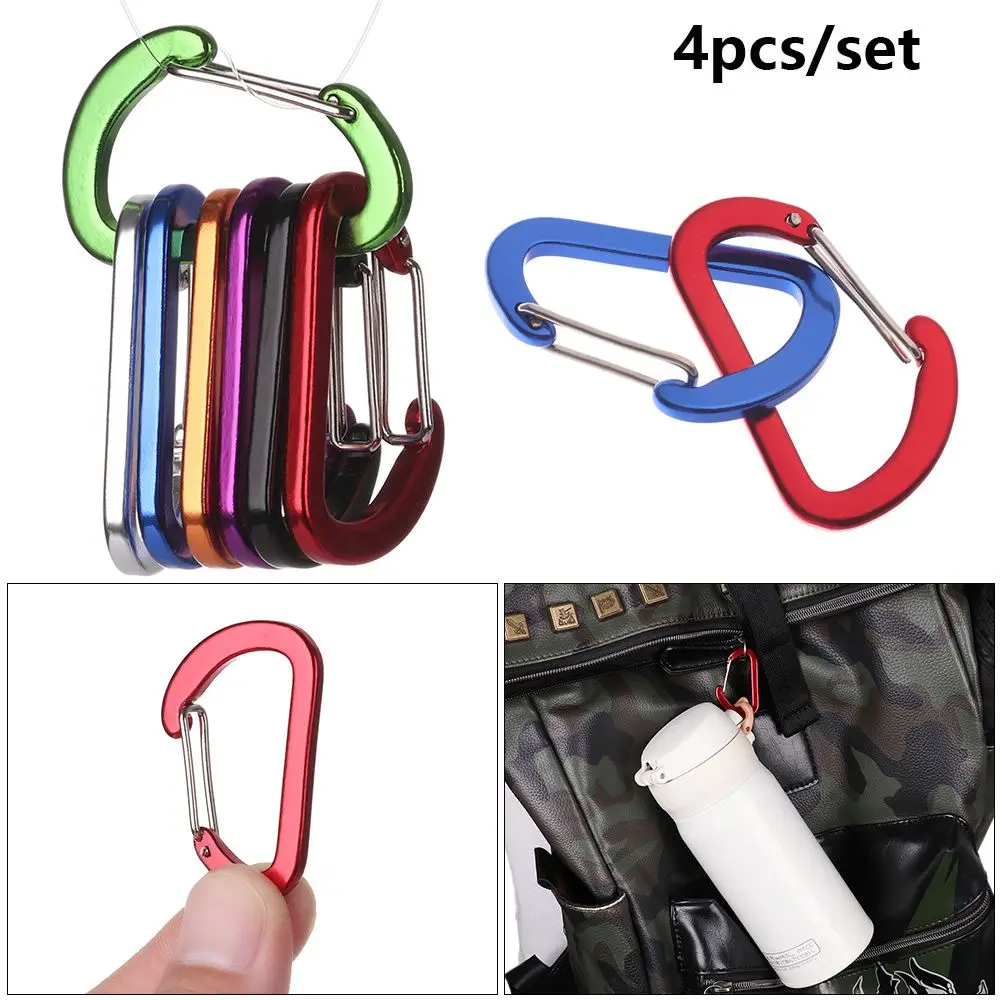 4pcs Karabiner Fishing Tool Aluminum Alloy Outdoor Camping Keyring Carabiner Climbing Snap Clip D-Ring Keychain climbing carabiner