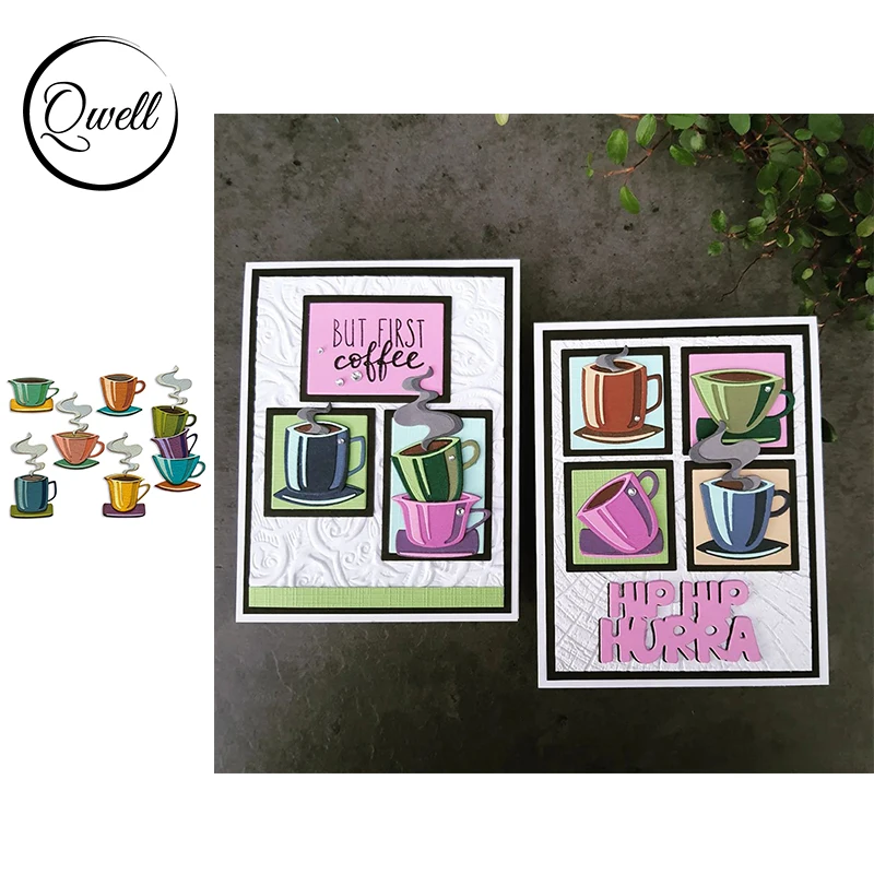 

QWELL Coffee Cup with Coaster Metal Cutting Dies Set for DIY Scrapbooking Paper Cards Making Template 2023 New