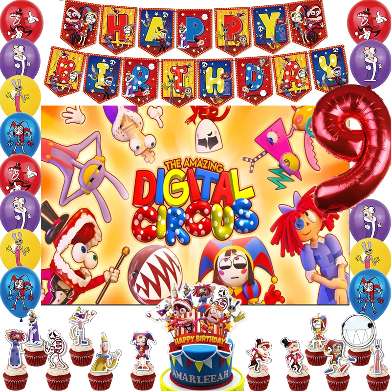 

The Amazing Digital Circus Birthday Decoration Balloon Banner Backdrop Cake Topper Party Supplies Baby Shower