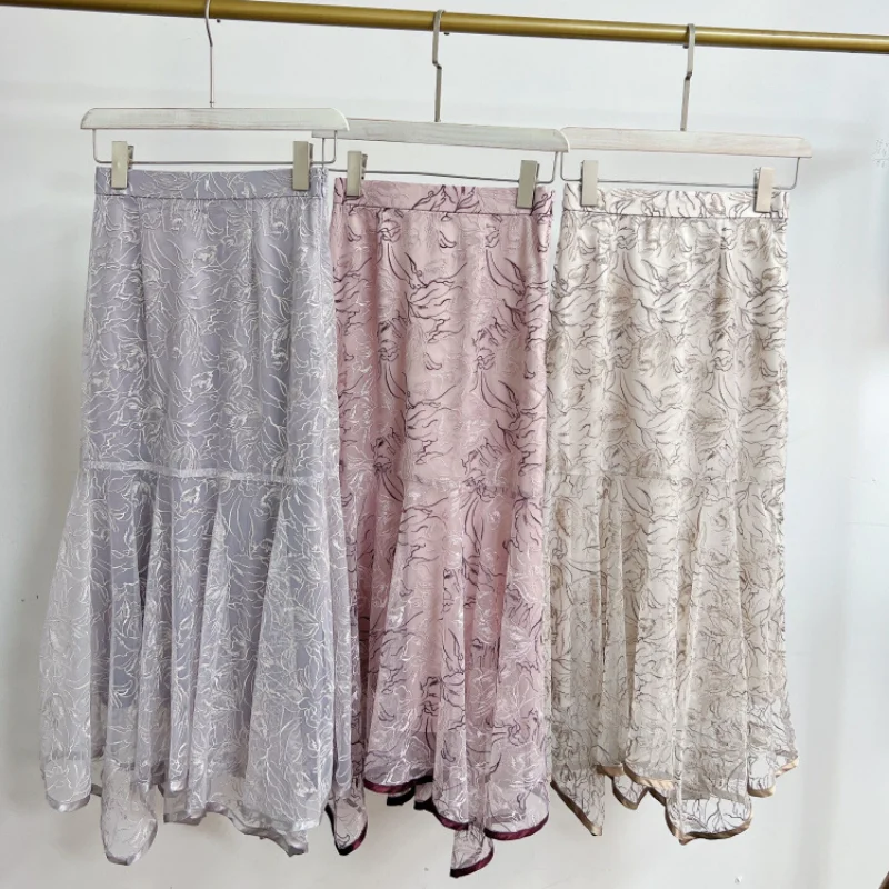 

Irregular Lace Up Delicate Heavy Work Vintage Faldas Mujer Elegant Embroidered Lace Fishtail Skirt Japanese Spring Summer Jupe