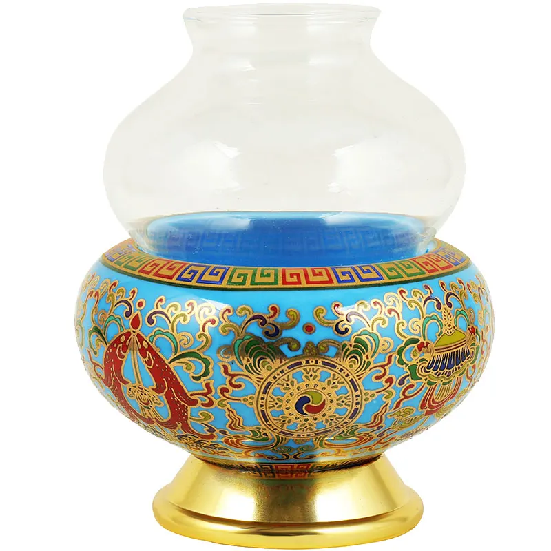 enamel-porcelain-gourd-oil-lamp-holder-tibet-eight-auspicious-household-indoor-front-windshield-for-buddha