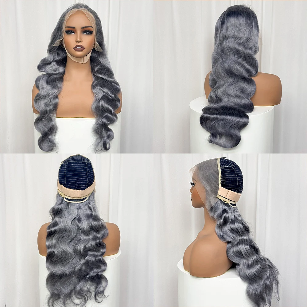 13x4 Transparent Lace Front Wigs Gray Color Body Wave Human Hair Wig 250% Density Human Hair Wigs For Black Women