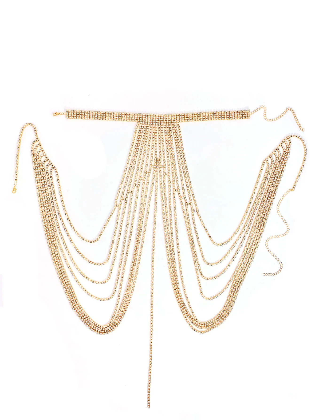 Luxury crystal chest chain, retro and high-end, multi-layer rhinestone necklace, body chain, dress accessories