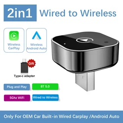 Universal 2 - in - 1 Wireless CarPlay & Android Auto Adapter - Plug and Play Car Accessory (C)