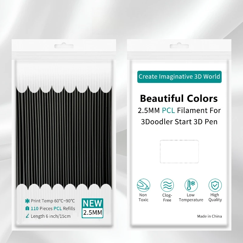 PCL2.5mm 소모품 110개 저온 3D 프린팅 펜 리필, 다양한 색상의 소모품