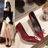 French Style Women's Slip-On Shoes Spring Autumn New Butterfly Knot Patent Leather Pointed Toe High Heels Red Thin Heel