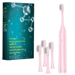 Rechargeable Electric Toothbrush with Smart Timer and Travel Case, Includes 8 Brush Heads and 6 Cleaning Modes (Pink 4 heads)