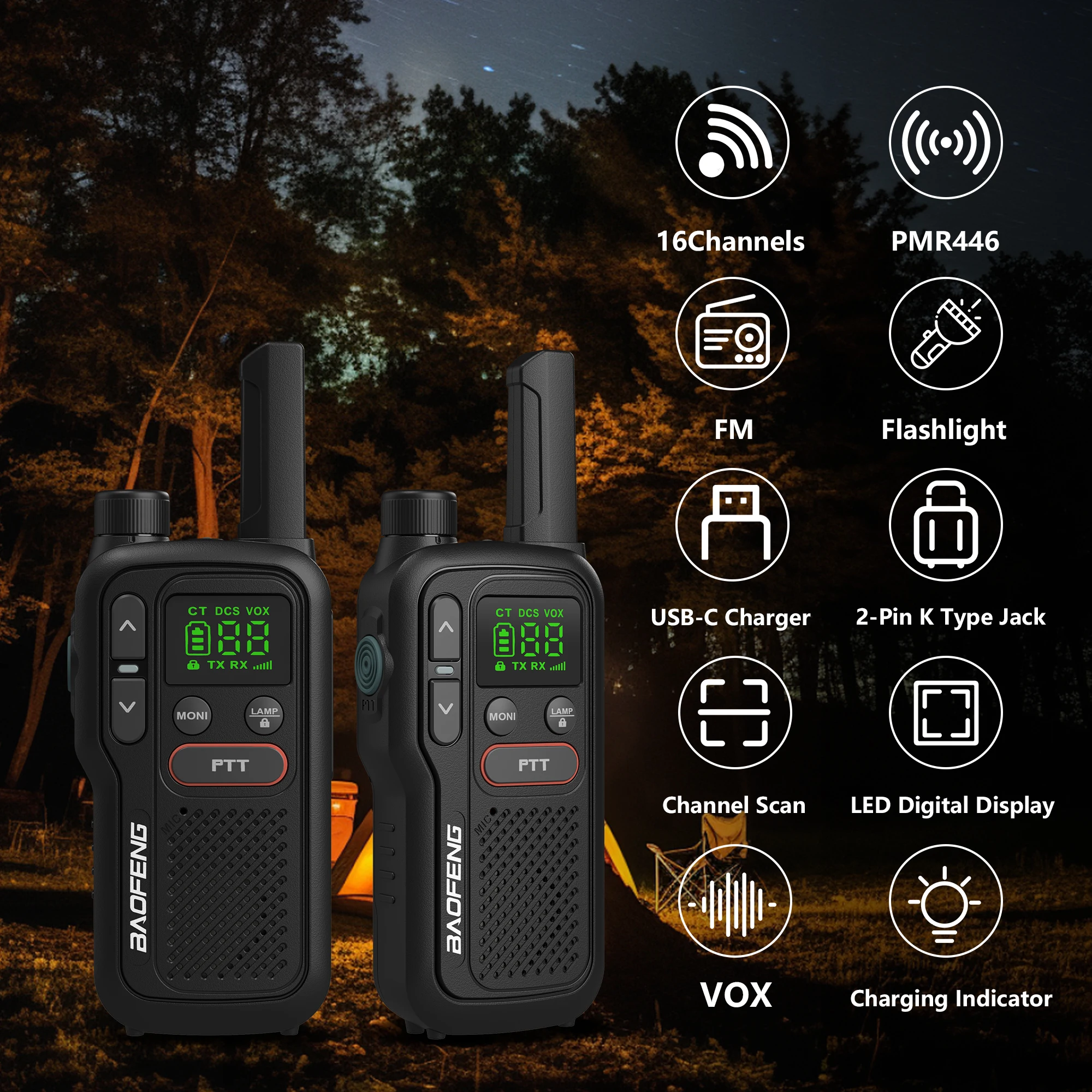 2/4pcs Baofeng T18 Mini Walkie Talkie PMR446MHz Long Range Rechargable Portable Kids Two Way Radio USB Charger For Camping Trip 2