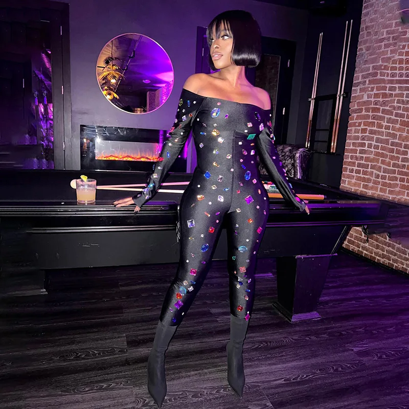 

autumn Long jumpsuits 2023 fashion new printed off shoulder long sleeve jumpsuit pant bodycon casual jumpsuit for women lady