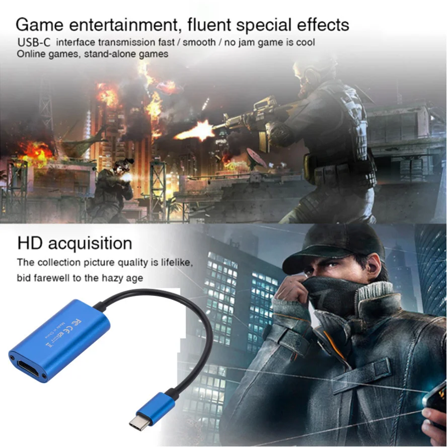 Video Capture Adapter Portable HD 1080P Type C to HDMI for PC Game Camera Recording