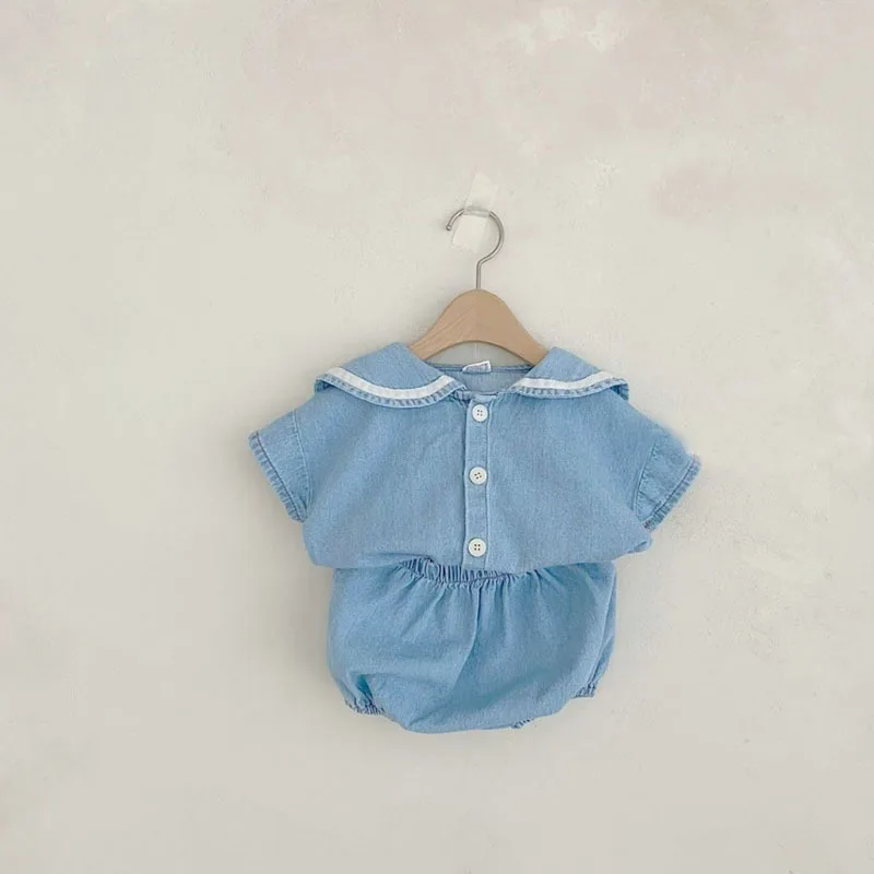 Denim Kids Set with Sailor Collar for 0 3 Years Old
