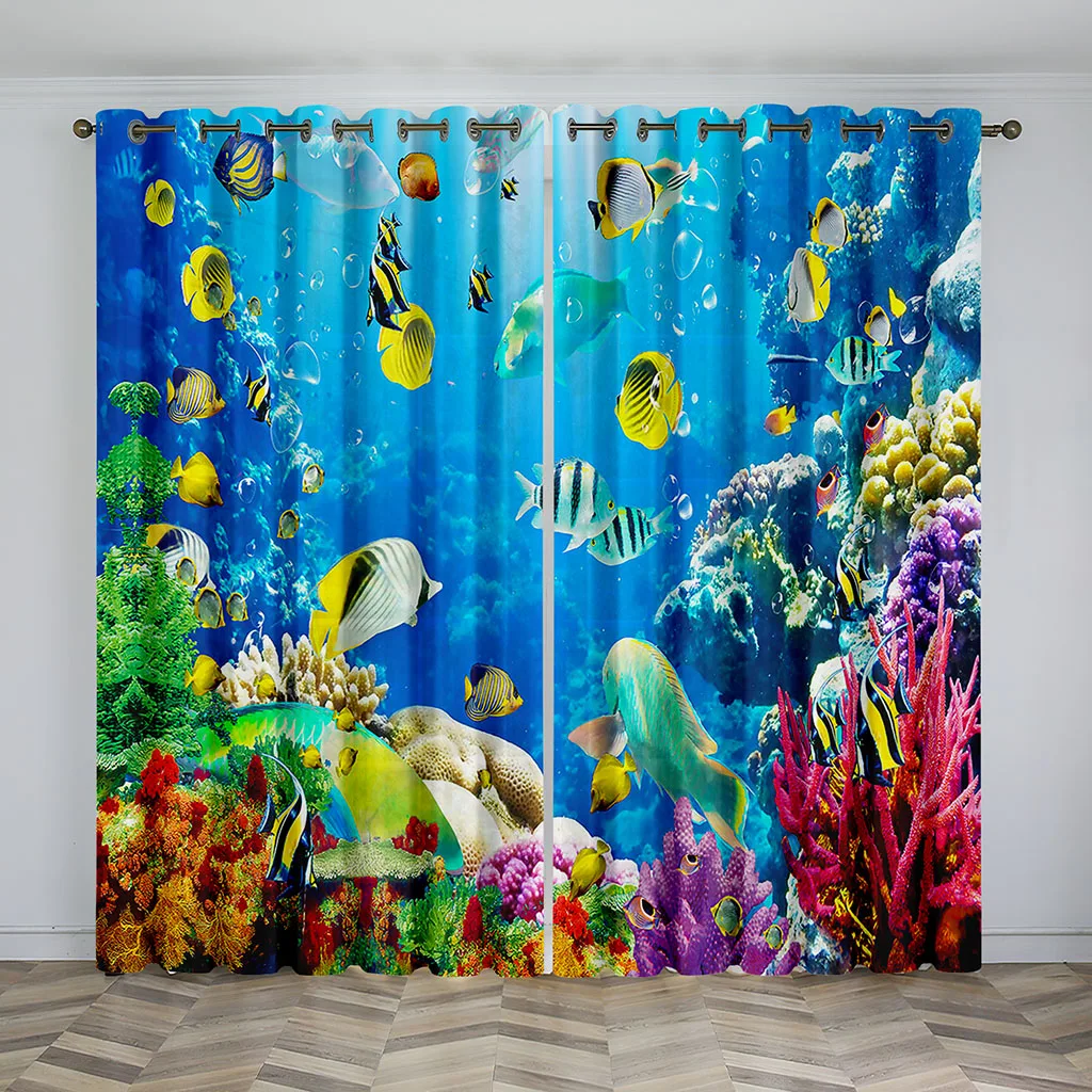 

Thick 2Pieces 90%Shading Underwater Sea Ocean WorldOn Sale Blackout Window Curtain For Bedroom Living Room Bathroom Kicthen Door