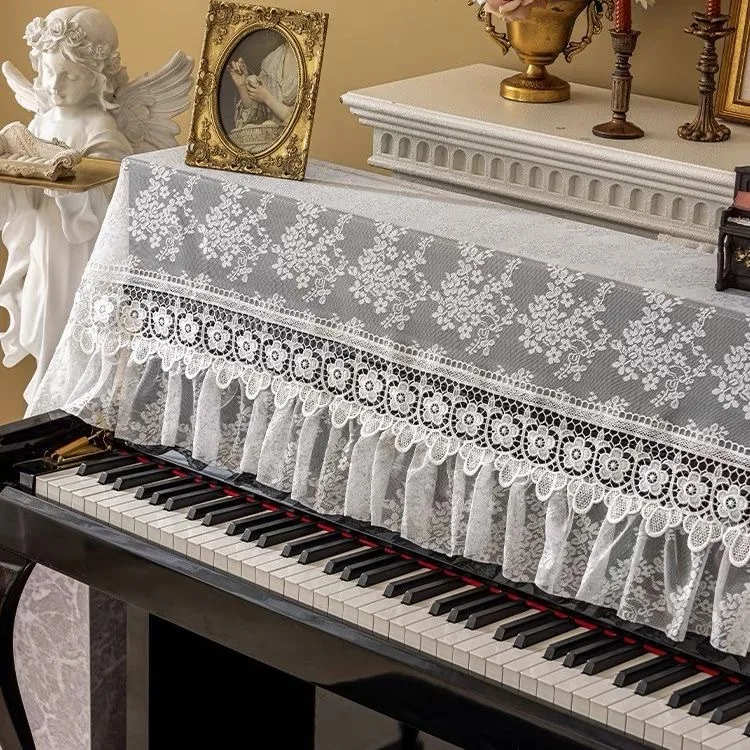 Retro white lace Piano Cover Dust-proof Cloth Cover frill piano half cover