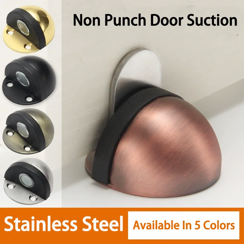 1PC Stainless Steel Magnetic Door Stopper Punch-free Door Touch Magnetic Suction Rubber Semi-circle Anti-collision Stops