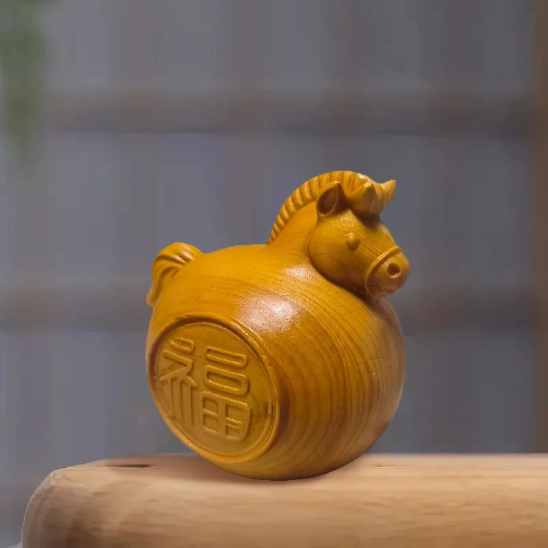 1/2pcs Feng Shui FU Horse Wooden Carved Horse Figurine Bring Good Luck 2026 New Year Zodiac Horse Statue Home Office Decor