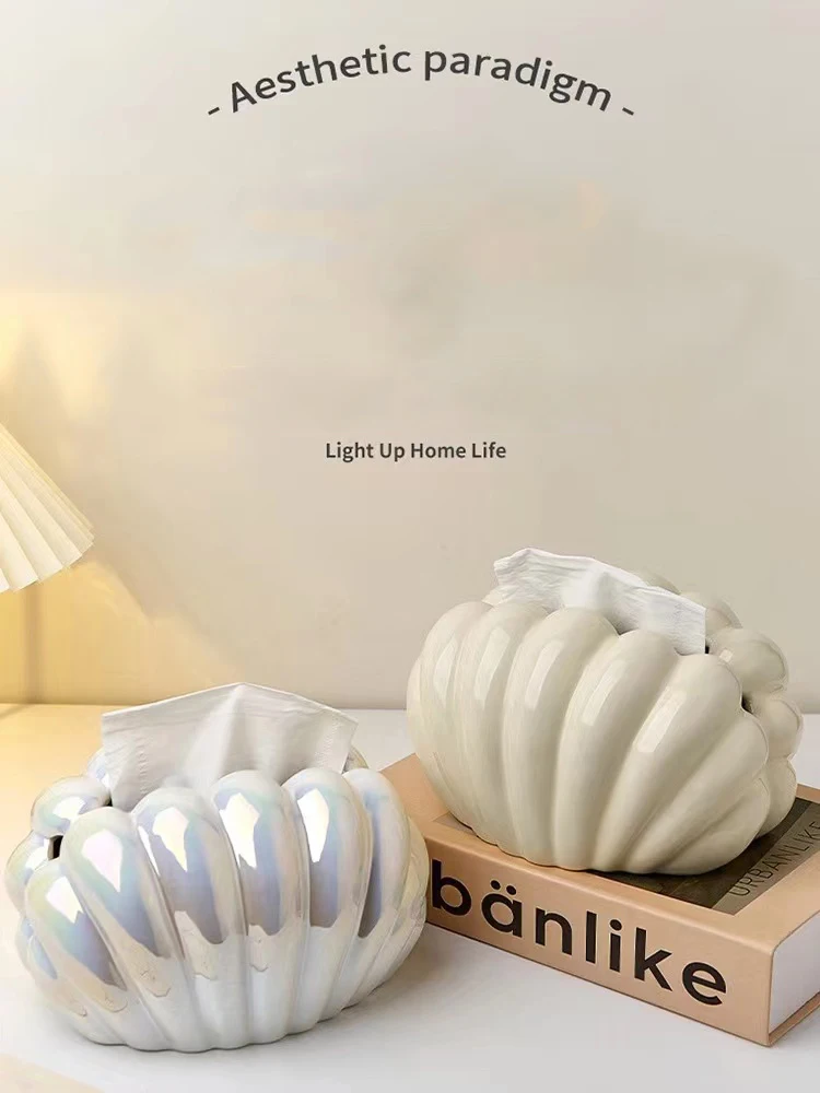 Nordic Creative Shell Shape Tissue Box Tissue Holder Home Decora Tissue Box Cover Housewarming Gifts Ceramic Crafts Accessories 3