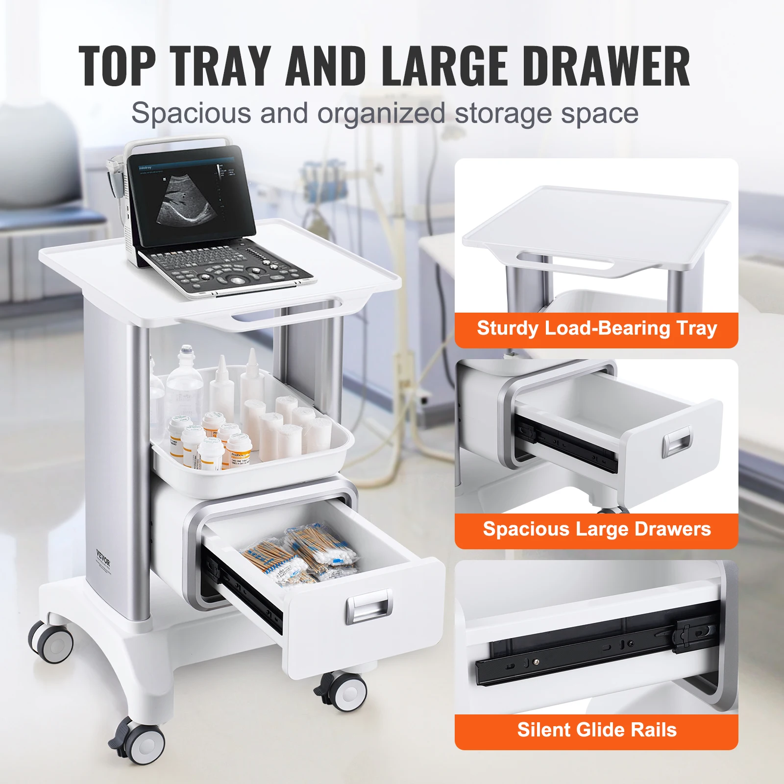 ABS Mobile Lab Utility Cart for Clinic Hospital Salon