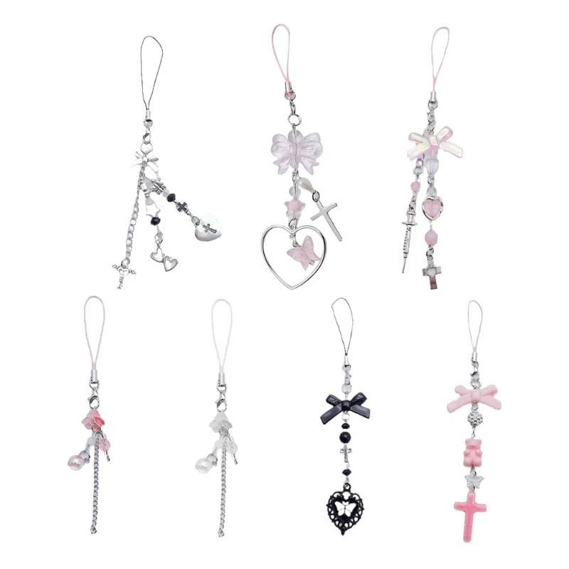 

Lovely Bowknot Heart Flower Phone Charm Straps Car Keys Hanging Pendants Bag Decoration Lanyard Purse Accessories