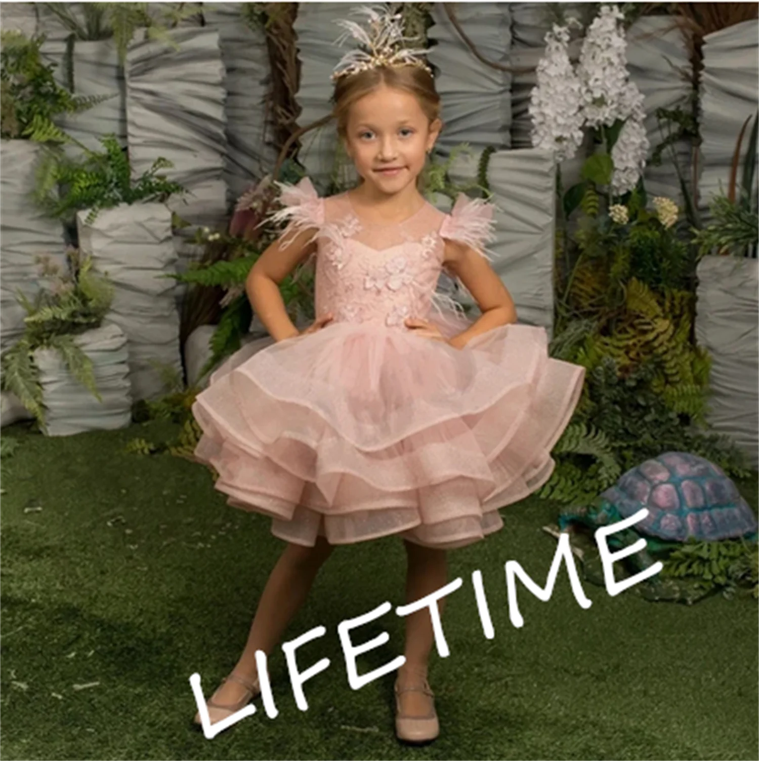 

Pink Puffy Organza Flower Girl Dresses Kid Birthday Gown Photography Gown Custom Made Christmas Dress