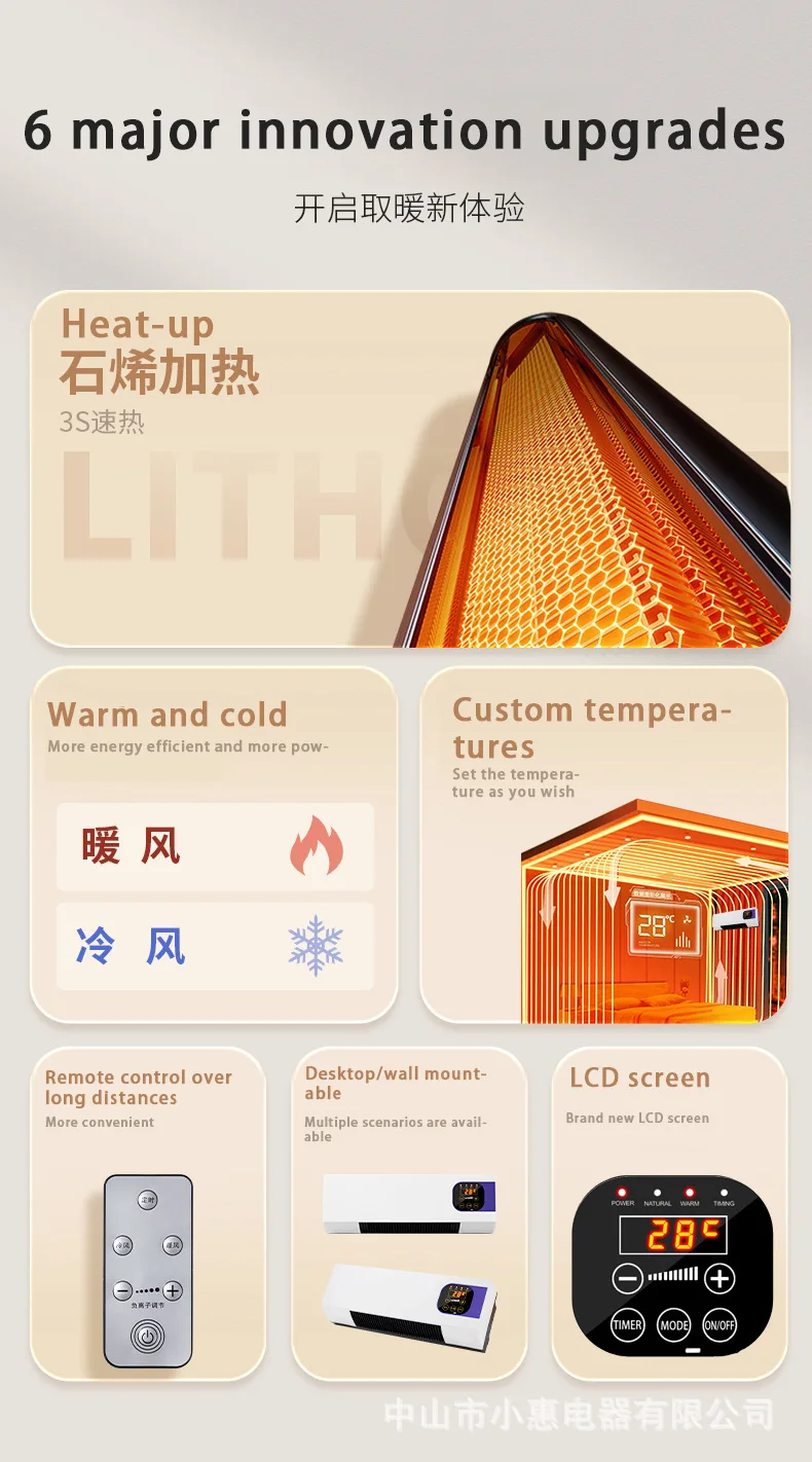 Wall-mounted Air Conditioner Heater Two-in-one Ventilation System Remote Control Household Air Conditioner  with Digital Display