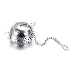 Teapot Shape Stainless Steel Tea Infuser with Chain - Herbal Spice Filter and Kitchen Gadget (Silver)