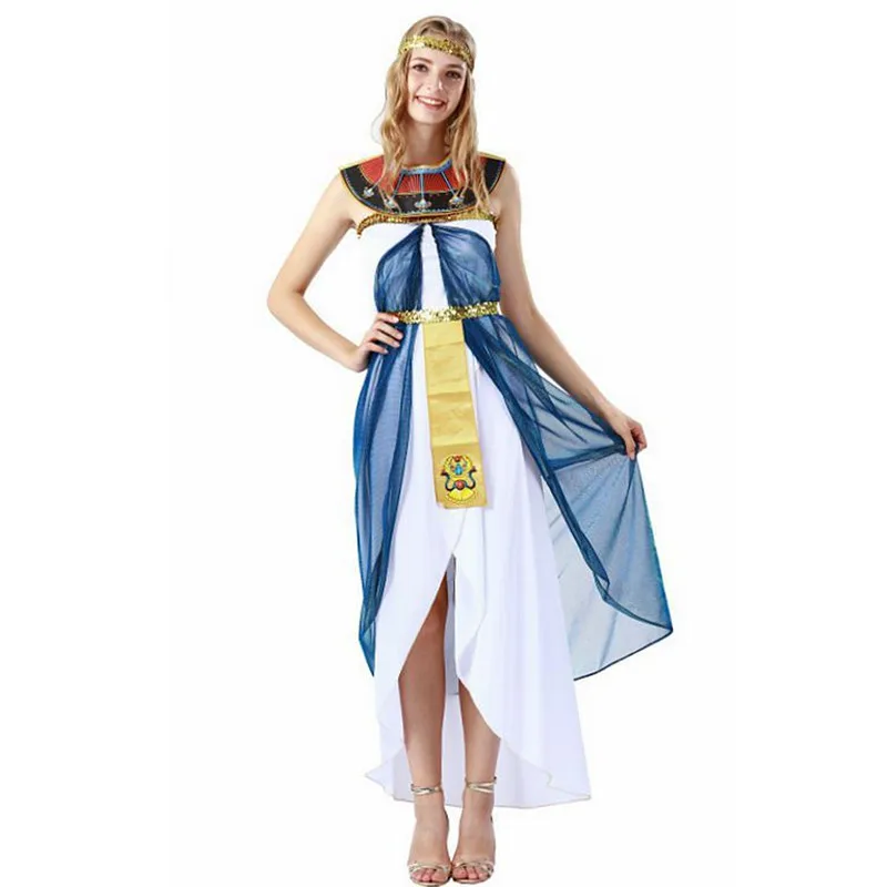 

Woman Greek Goddess Queen Cosplay Female Halloween Cleopatra Costumes Carnival Purim Parade Nightclub Bar Role Play Party Dress