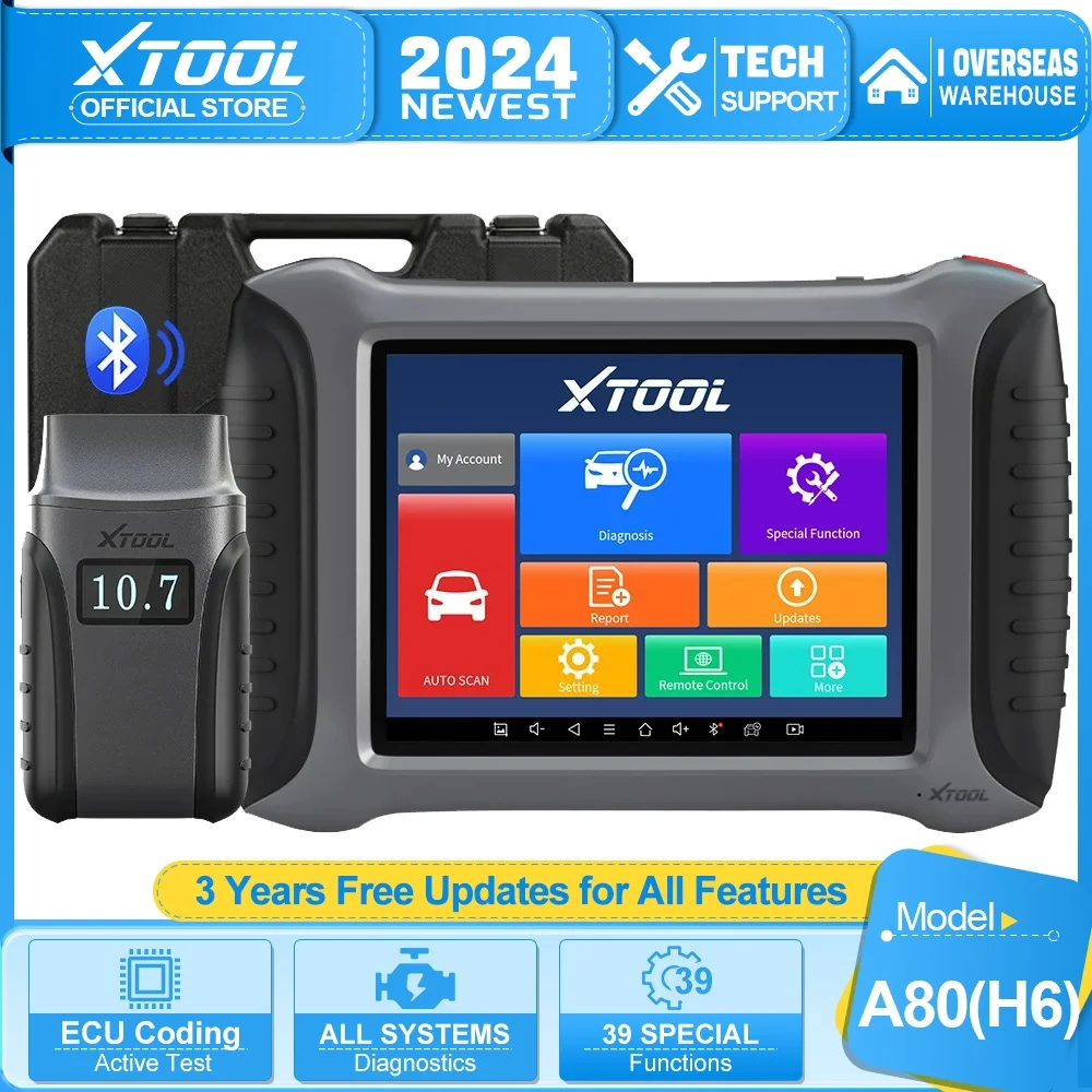 XTOOL A80 H6 OBD2 Bluetooth Scanner Car Diagnostic Tools ECU Coding 39+ Special Functions IMMO Key Programming Free Update