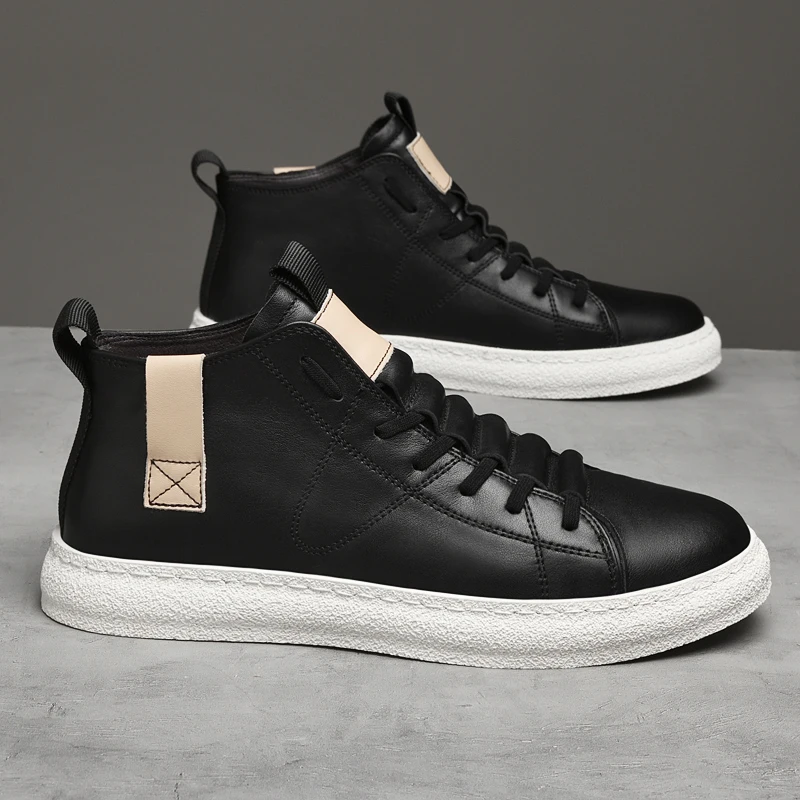 Luxury Brand Men's Ankle Boots Genuine Leather Men High Top Shoes Fashion Business Casual Outdoor Shoes Non-Slip Male Sneakers