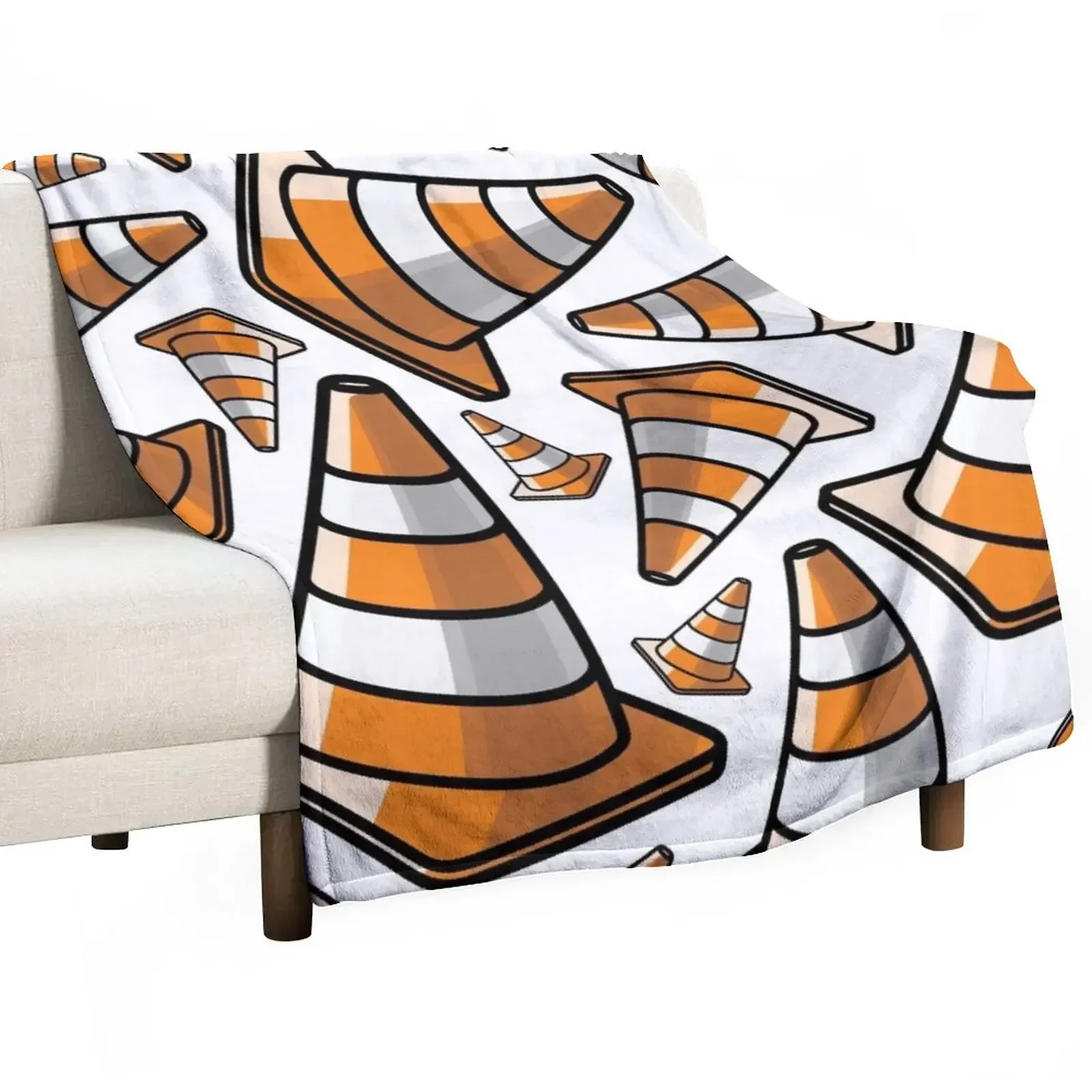 

Traffic Cone - Orange and White Pattern Throw Blanket Plaid on the sofa Fluffys Large Blankets