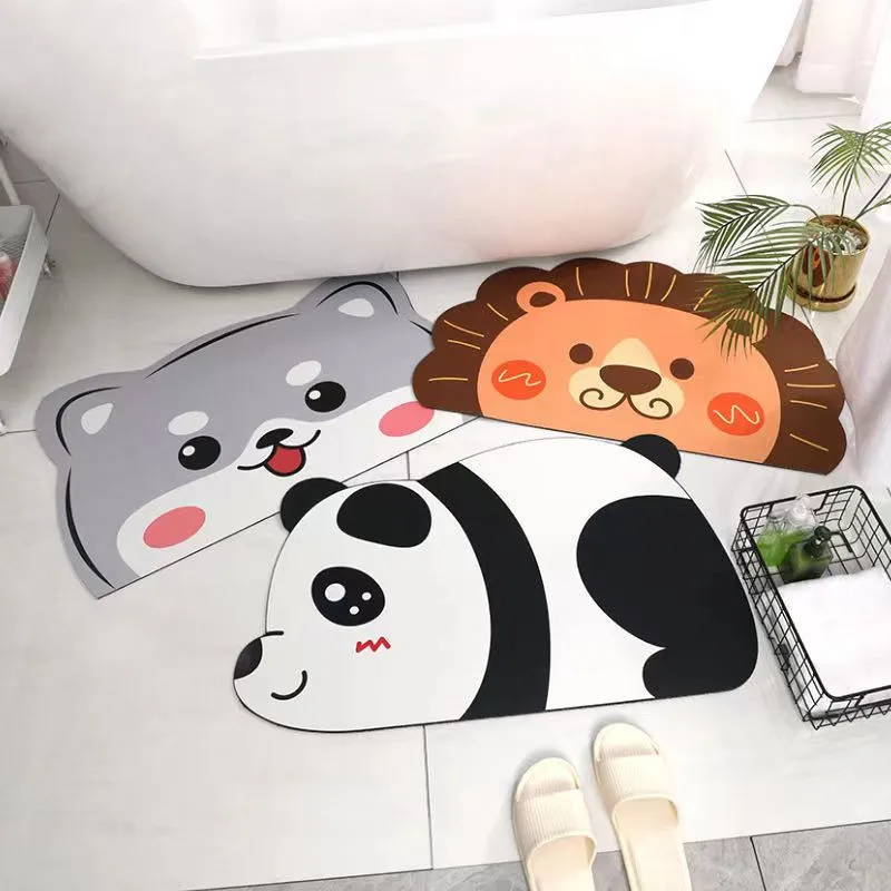 Super Absorbent Bath Mat,Cute Cartoon Bathroom Entrance Anti-Slip Mats,  Household Bathroom Absorbent Floor Mats Toilet Quick-Drying Cushions,  Bathroom