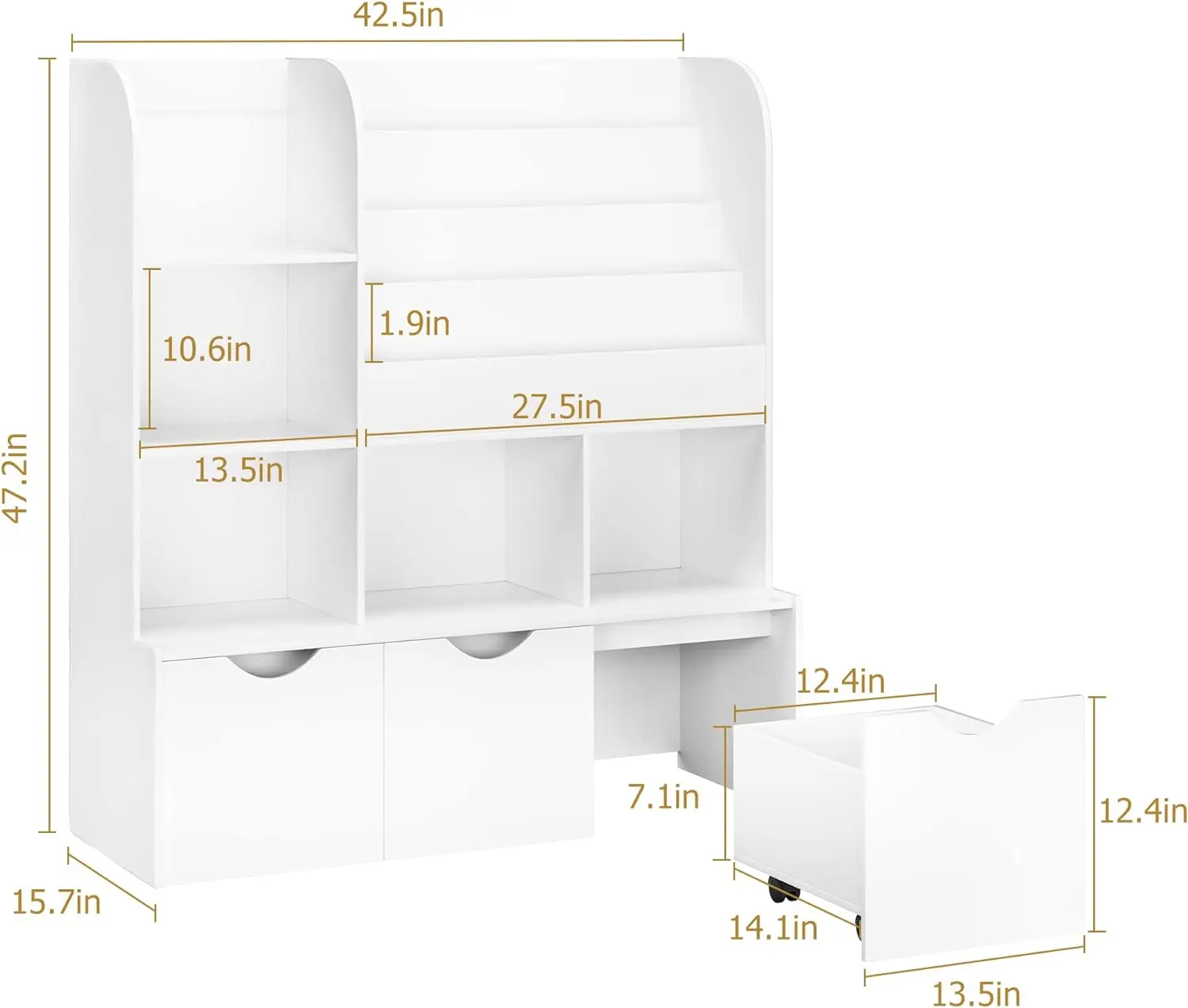 Kids Bookcase and Bookshelf Multifunctional Bookcase with 5 Storage Cubbies and 3 Movable Drawers Organizer 47"
