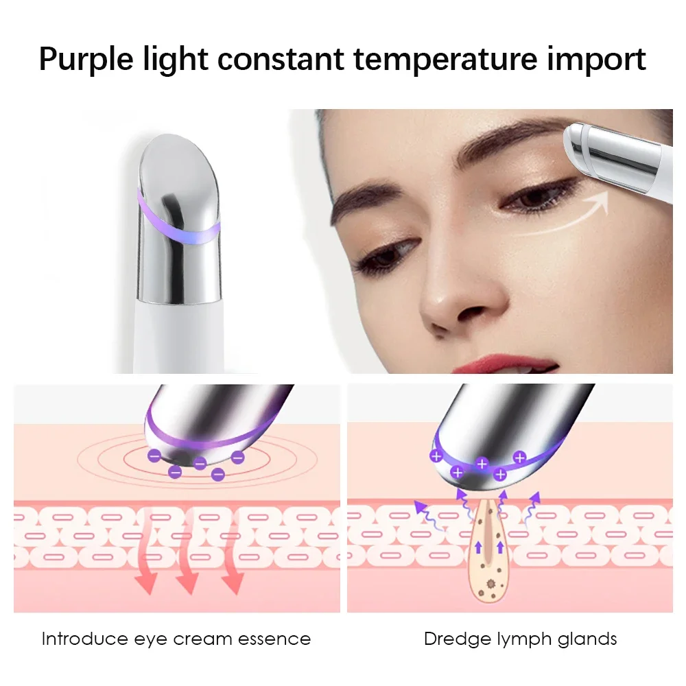 Eye Massage Pen Mini Facial Vibrating Massager Eliminate Eye Bags Puffiness Dark Circles Heated Portable Facial Eye Beauty Meter