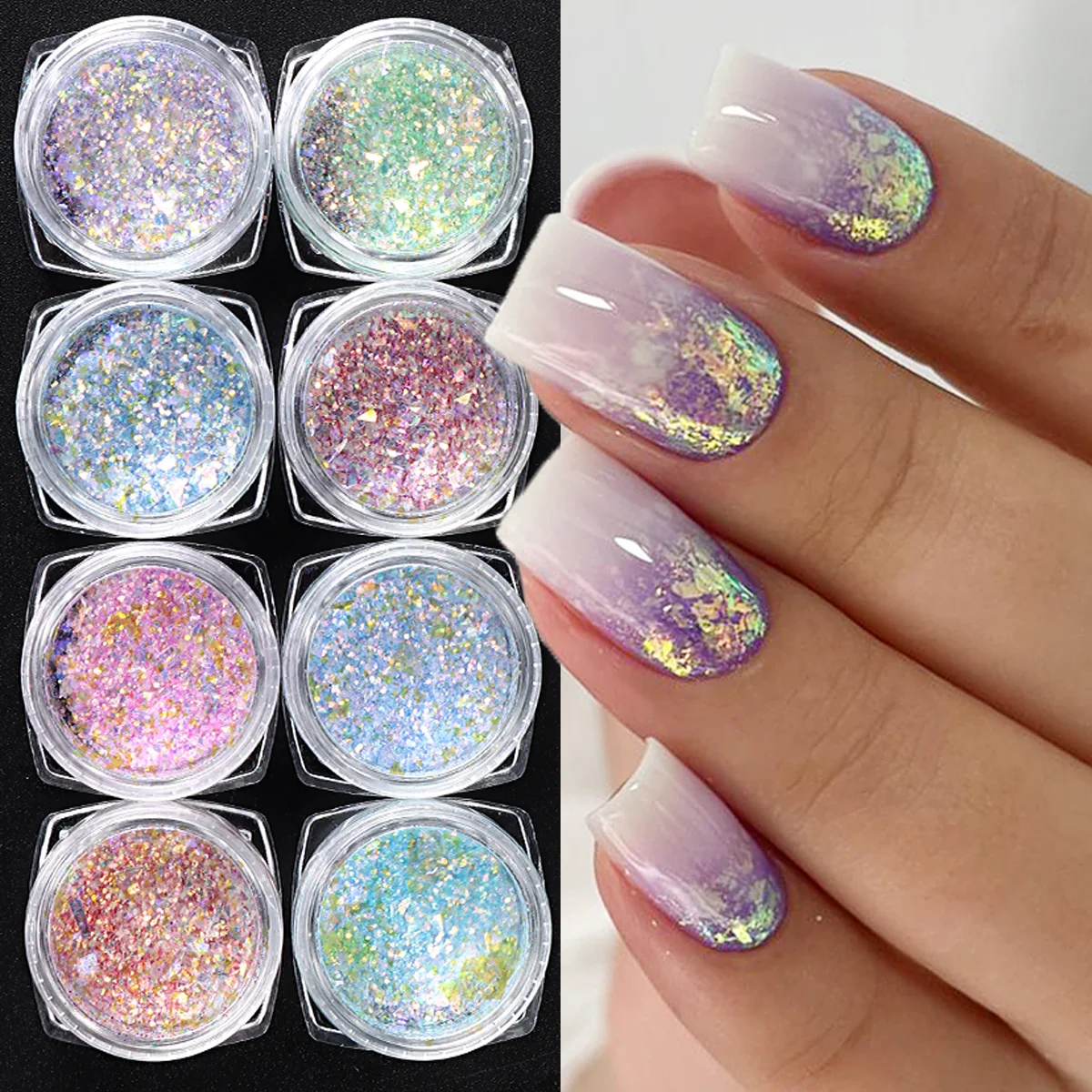 Aurora Opal Nail Glitter Paillettes 3D Olografico Iridescente Sparkly Chrome Pigment Dust Per Gel Polish Manicure Accessorio Nlobv01