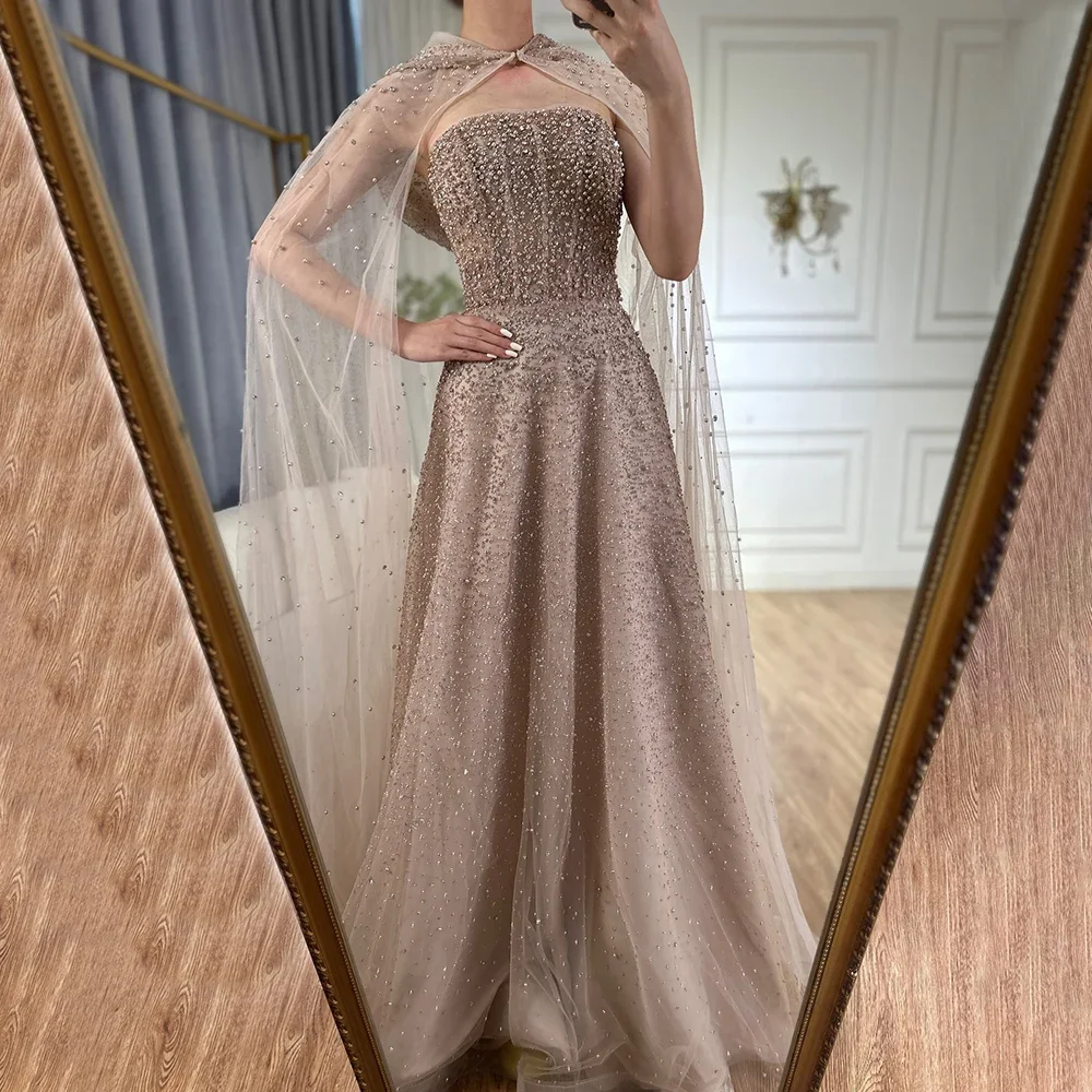 SERENE HILL Customized 2026 Rose Gold Saudi Arabic Evening Gown with Beaded  Dress and Hooded Cape for Formal Occasion CLA72659A - AliExpress 320